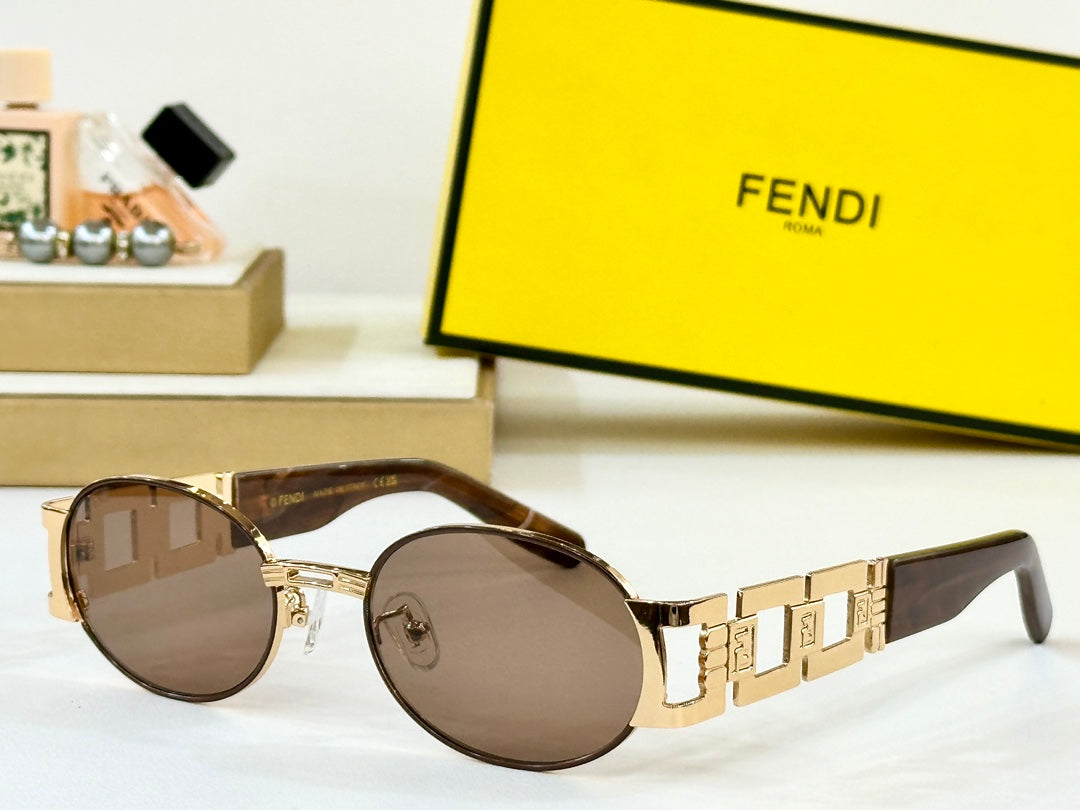 FENDI FIRST CRYSTAL OVAL FRAME SUNGLASSES 7076 IN METAL