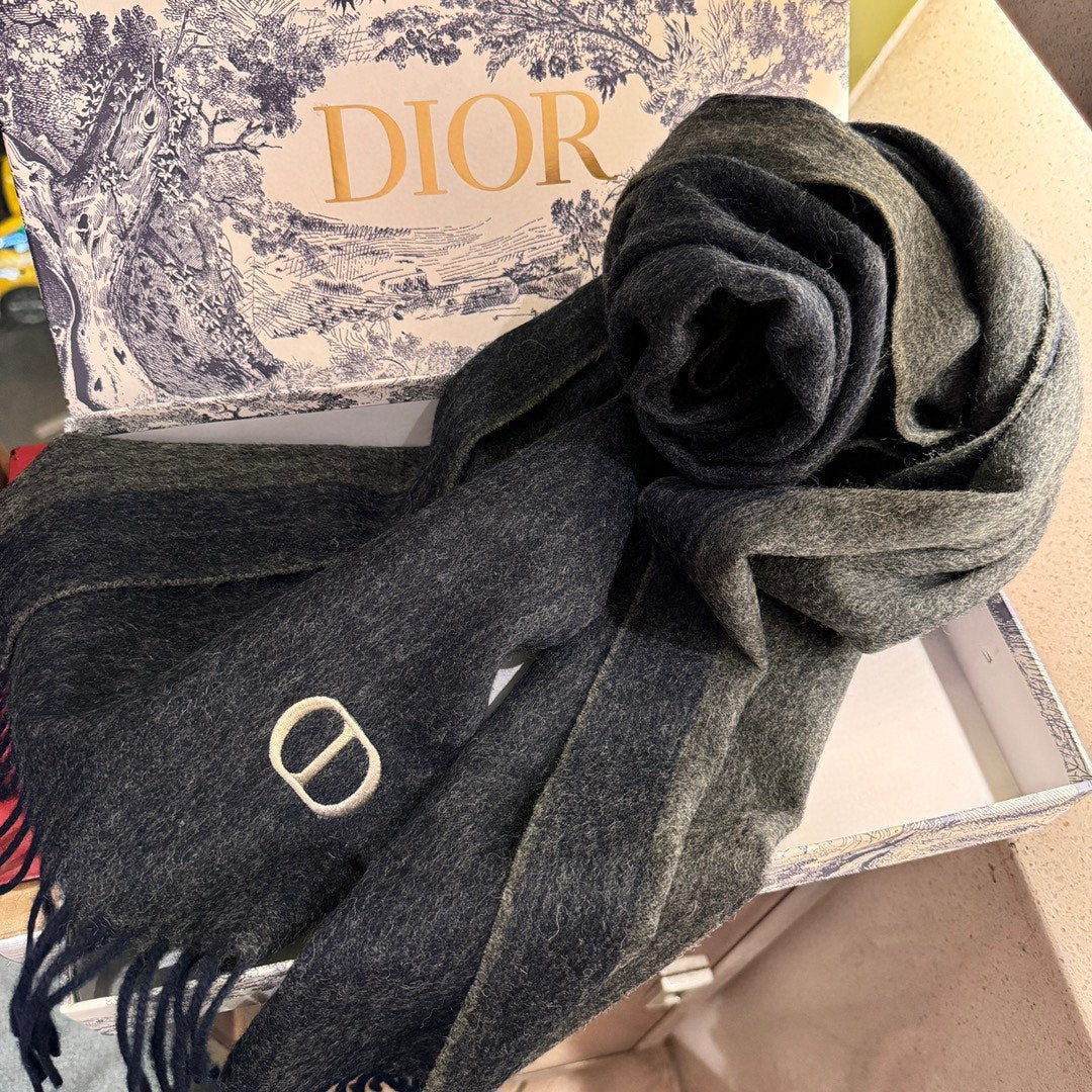 DIOR SCARF 180 CM IN NAVY BLUE CASHMERE AND WOOL 408839
