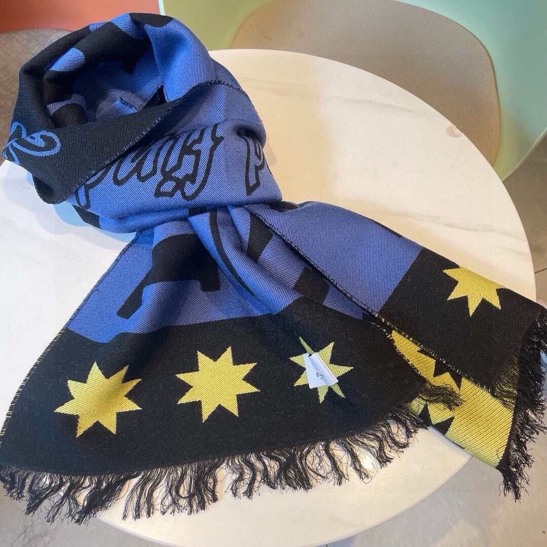 BURBERRY SCARF 200 CM IN COBALT BLUE MIX BLACK CASHMERE 401905