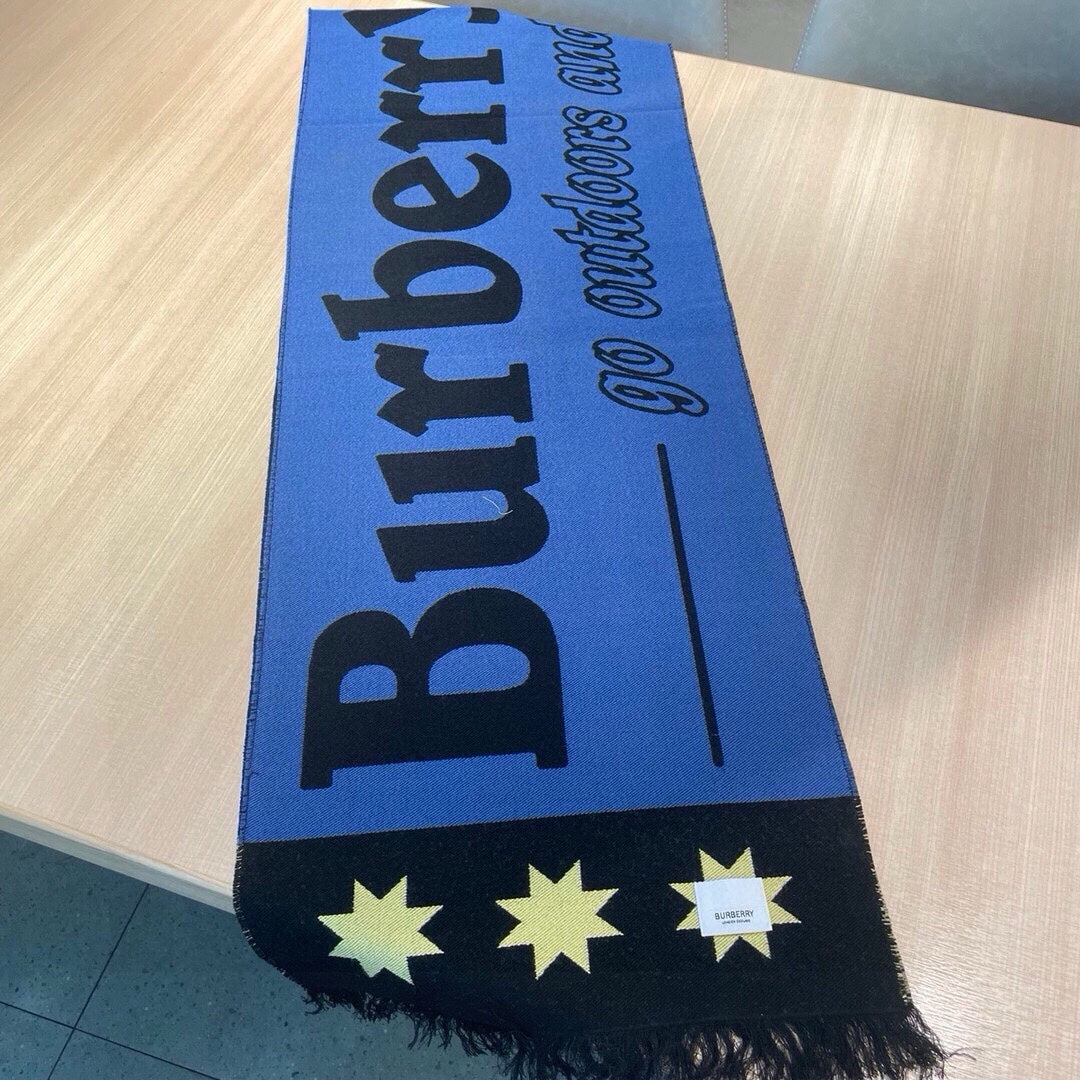 BURBERRY SCARF 200 CM IN COBALT BLUE MIX BLACK CASHMERE 401905
