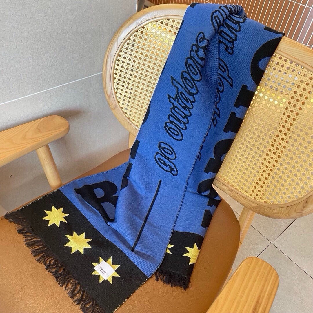 BURBERRY SCARF 200 CM IN COBALT BLUE MIX BLACK CASHMERE 401905
