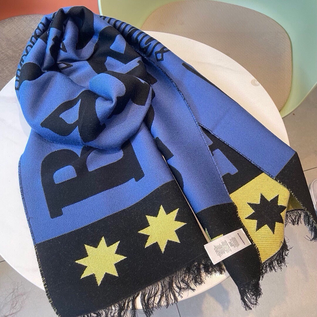BURBERRY SCARF 200 CM IN COBALT BLUE MIX BLACK CASHMERE 401905