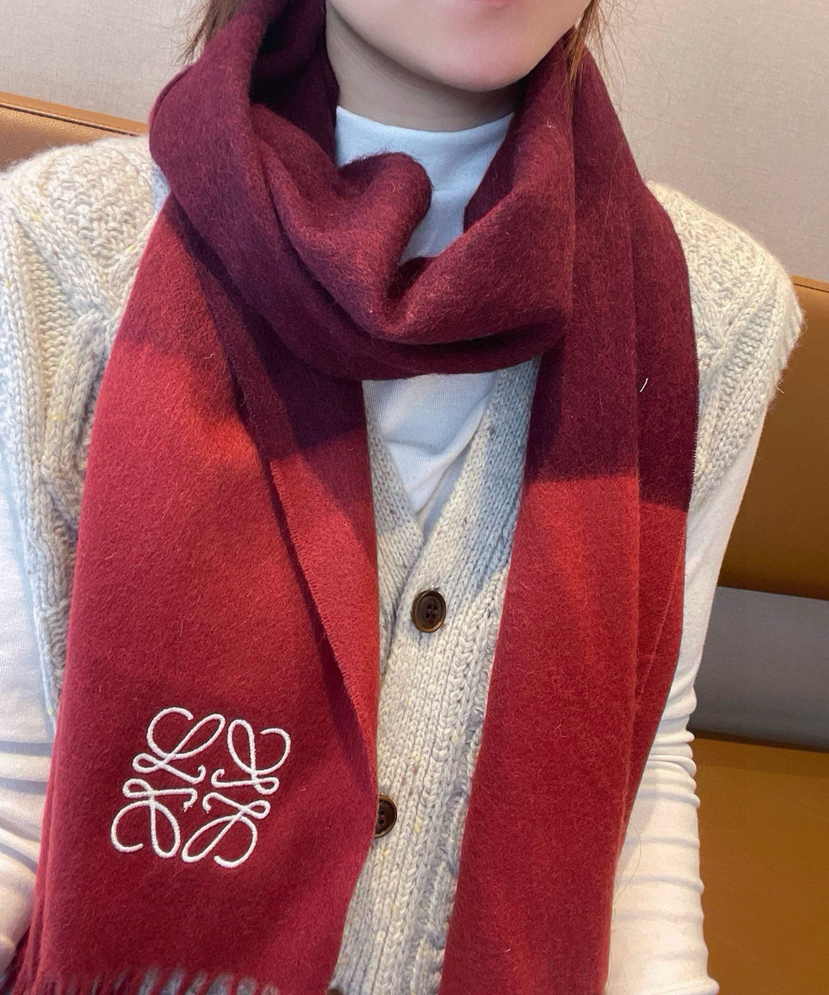 LOEWE SCARF 180 CM IN CHERRY RED MIX JAM RED WOOL AND CASHMERE 415203