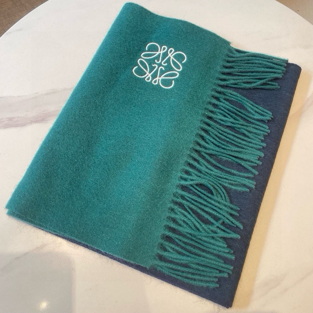 LOEWE SCARF 180 CM IN TEAL GREEN MIX NAVY BLUE WOOL AND CASHMERE 415204