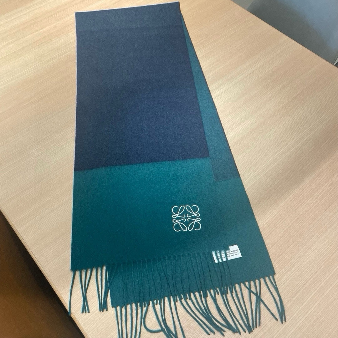 LOEWE SCARF 180 CM IN TEAL GREEN MIX NAVY BLUE WOOL AND CASHMERE 415204