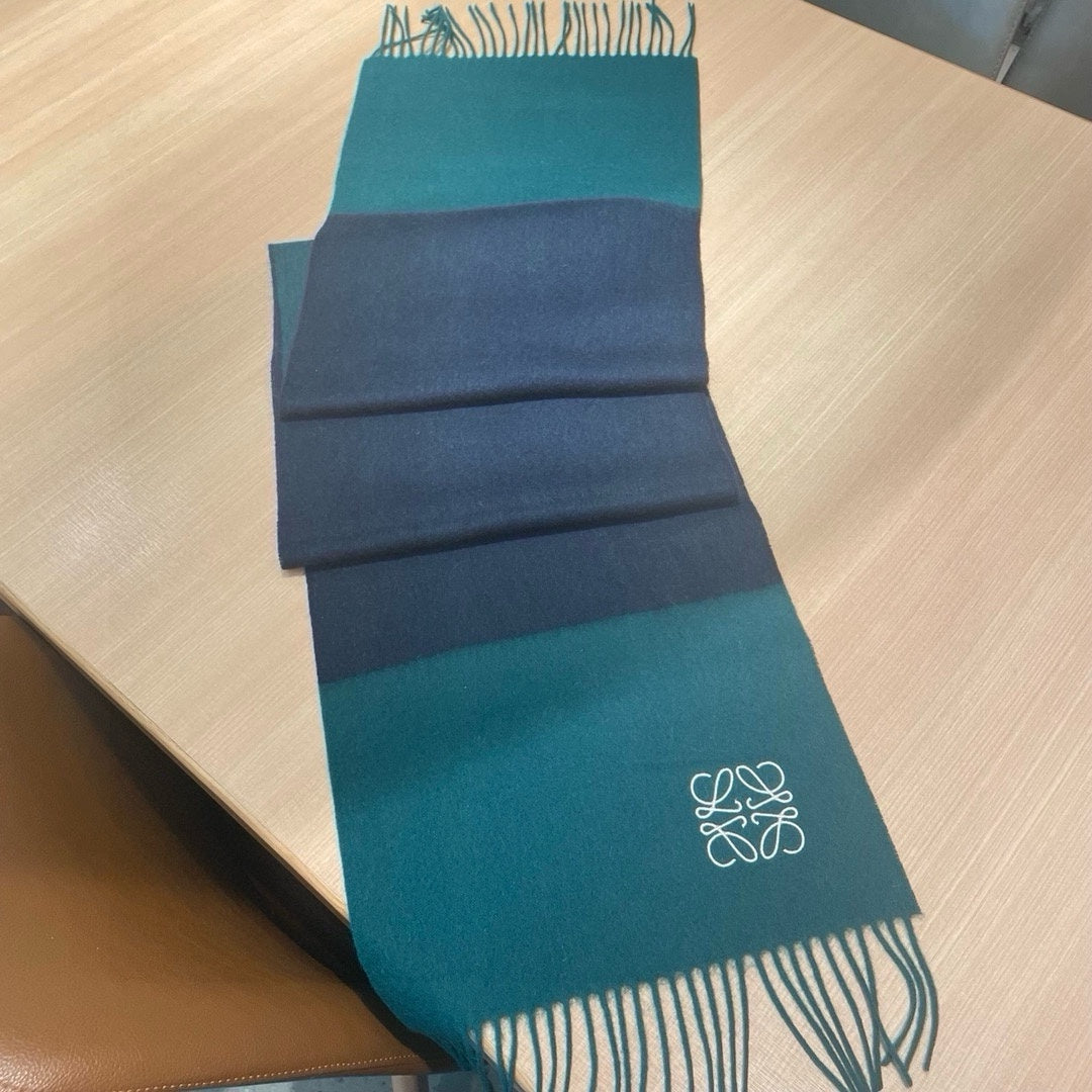 LOEWE SCARF 180 CM IN TEAL GREEN MIX NAVY BLUE WOOL AND CASHMERE 415204