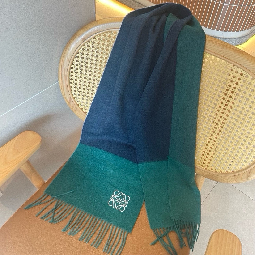 LOEWE SCARF 180 CM IN TEAL GREEN MIX NAVY BLUE WOOL AND CASHMERE 415204