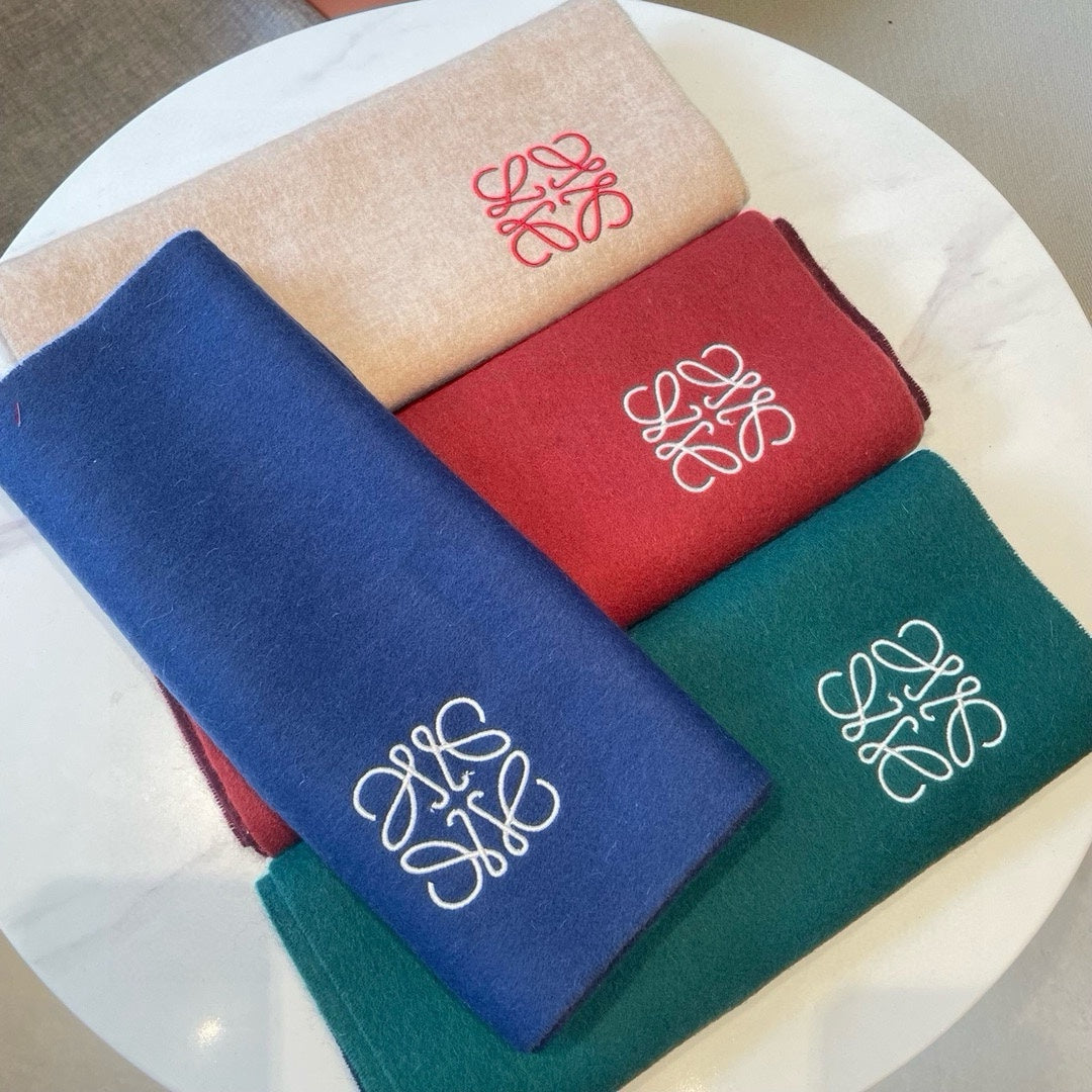 LOEWE SCARF 180 CM IN TEAL GREEN MIX NAVY BLUE WOOL AND CASHMERE 415204
