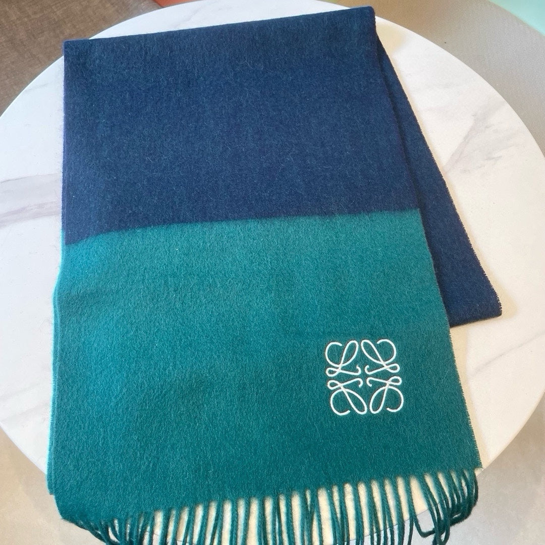 LOEWE SCARF 180 CM IN TEAL GREEN MIX NAVY BLUE WOOL AND CASHMERE 415204