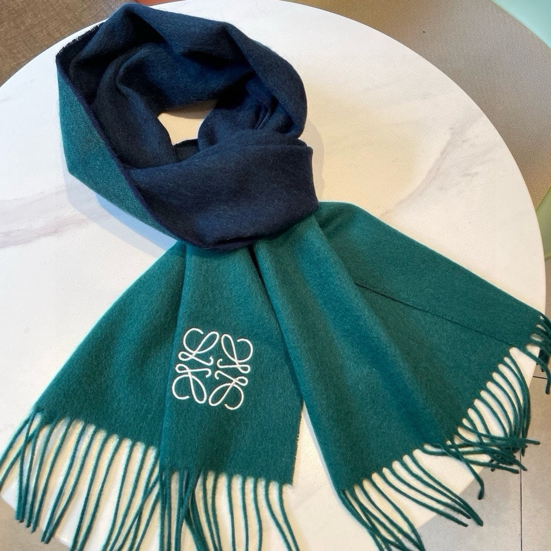 LOEWE SCARF 180 CM IN TEAL GREEN MIX NAVY BLUE WOOL AND CASHMERE 415204