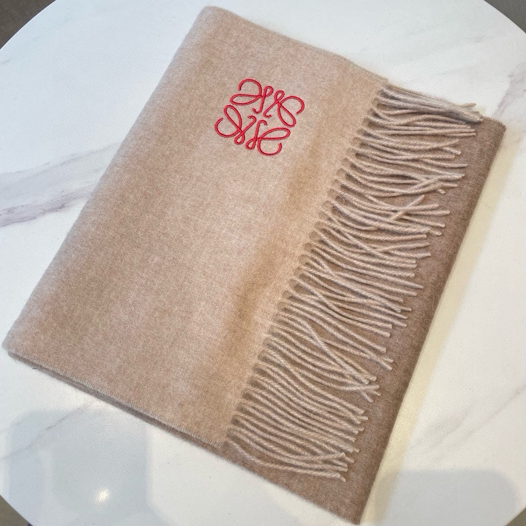 LOEWE SCARF 180 CM IN LIGHT BROWN WOOL AND CASHMERE 415205
