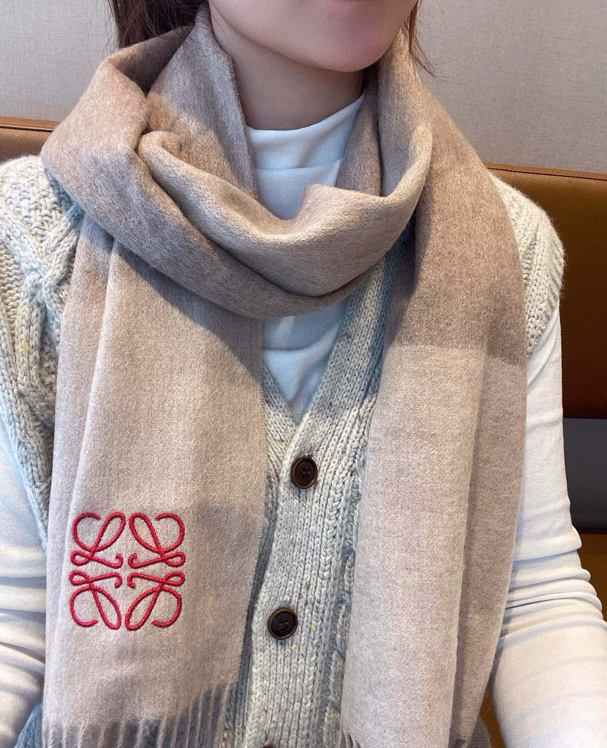 LOEWE SCARF 180 CM IN LIGHT BROWN WOOL AND CASHMERE 415205
