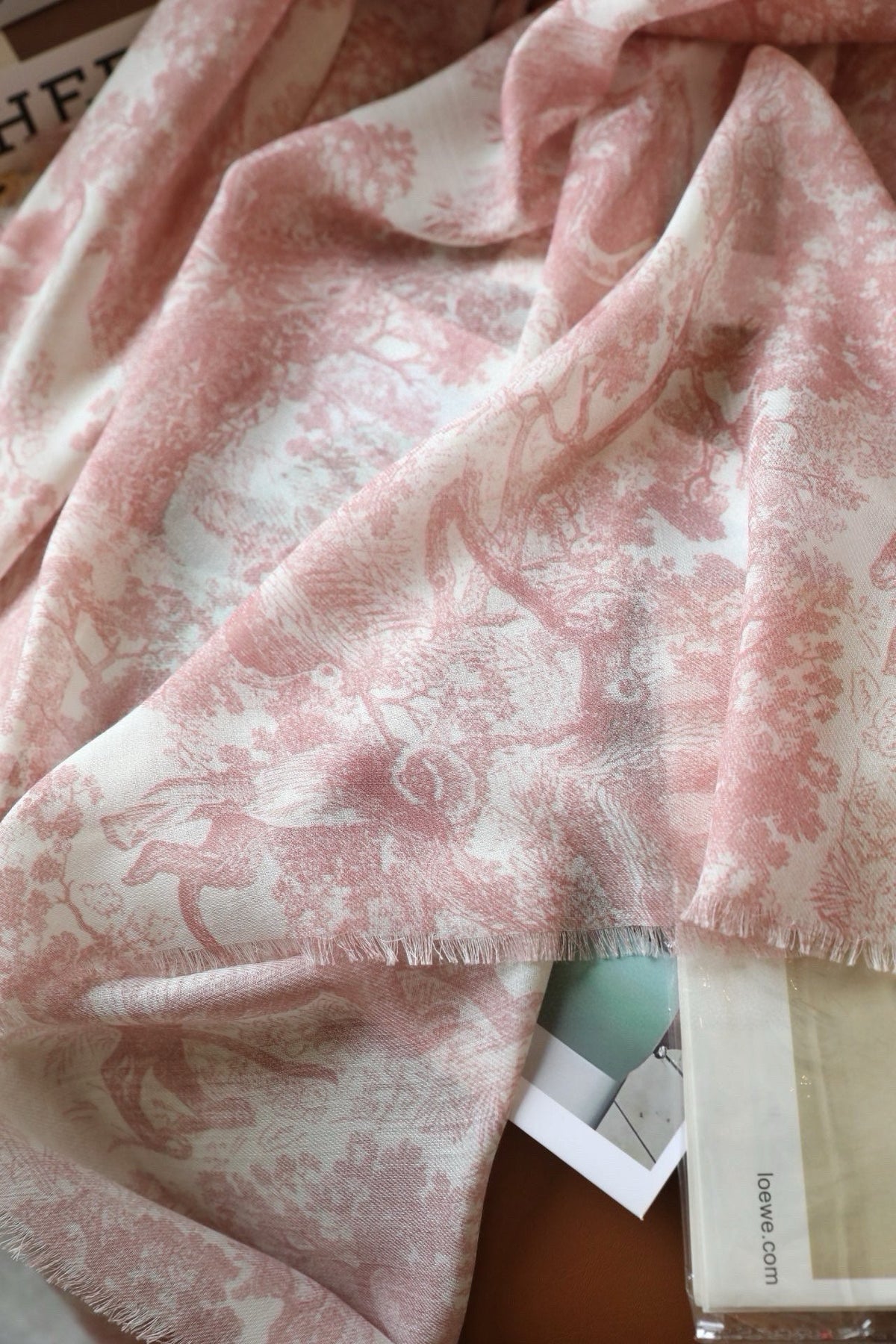DIOR SCARF 180 CM IN LIGHT PINK SILK AND CASHMERE 418264