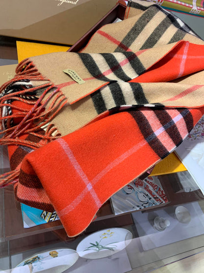 BURBERRY LONG SCARF 250 CM IN TIGER ORANGE AND BEIGE CASHMERE 410473