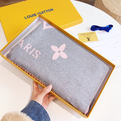 LOUIS VUITTON REYKJAVIK SCARF 180 CM IN DOPHIN GRAY MIX PINK CASHMERE 392868