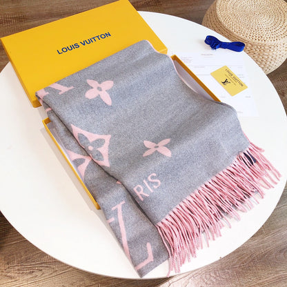 LOUIS VUITTON REYKJAVIK SCARF 180 CM IN DOPHIN GRAY MIX PINK CASHMERE 392868