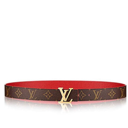 LOUIS VUITTON LV INITIALES 30 MM REVERSIBLE BELT IN BROWN MONOGRAM AND CHERRY RED CALFSKIN GOLD HARDWARE