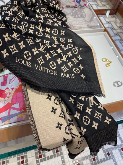 LOUIS VUITTON LV SCARF 200 CM IN WOOL MIX SILK 737209
