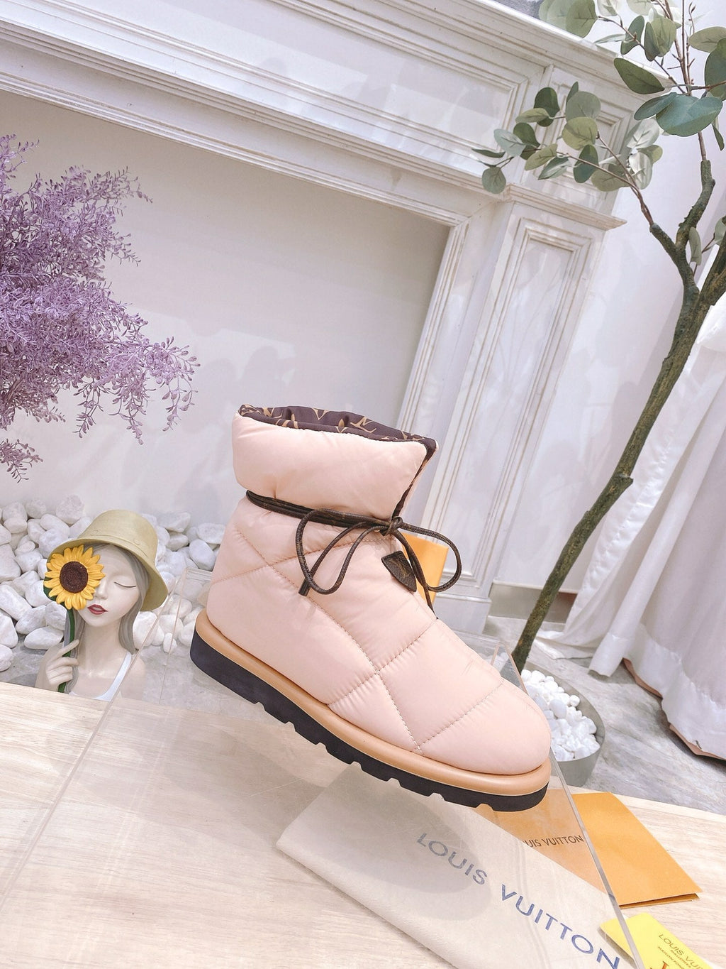 LOUIS VUITTON PILLOW COMFORT ANKLE BOOTS IN LIGHT PINK NYLON