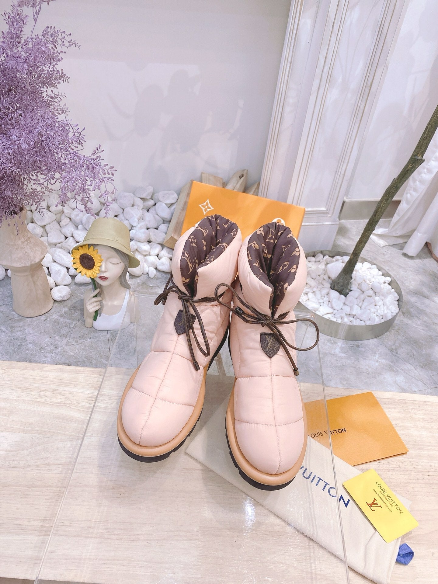 LOUIS VUITTON PILLOW COMFORT ANKLE BOOTS IN LIGHT PINK NYLON