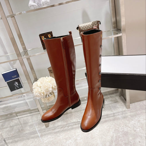 GUCCI CLASSIC KNEE HIGH BOOTS IN BRONZE BROWN IMPORTED CALFSKIN