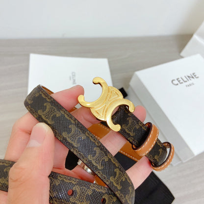 CELINE TRIOMPHE 18MM REVERSIBLE IN DARK BROWN MONOGRAM CALFSKIN AND BROWN CALFSKIN WITH GOLD BUCKLE