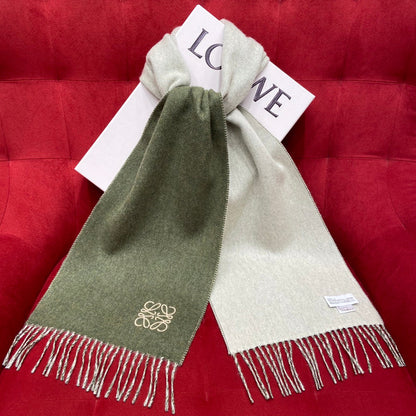 LOEWE SCARF 180 CM IN BASIL GREEN MIX WHITE WOOL 409995