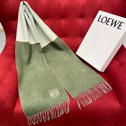 LOEWE SCARF 180 CM IN BASIL GREEN MIX WHITE WOOL 409995