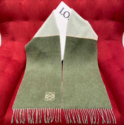 LOEWE SCARF 180 CM IN BASIL GREEN MIX WHITE WOOL 409995