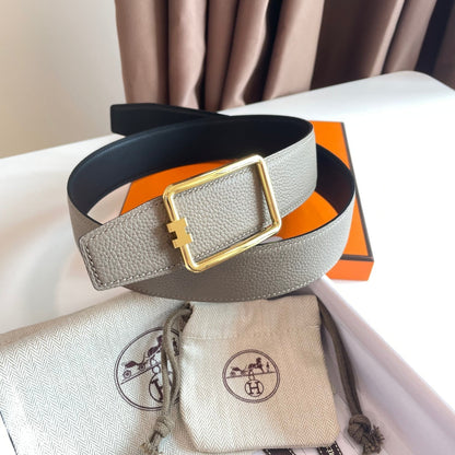 HERMES TUBE H BELT BUCKLE & REVERSIBLE KHAKI BROWN AND BLACK LEATHER STRAP 38MM GOLD HARDWARE