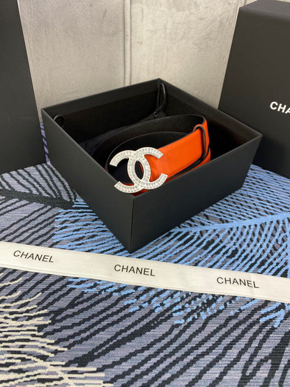 CHANEL 25S BELT 30 MM IN ORANGE CALFSKIN WITH GOLD HARDWARE 615097
