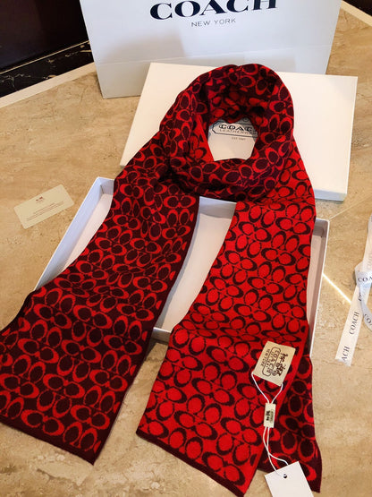 COACH KNIT CASHMERE SCARF GARNET RED MIX BLACK 619590