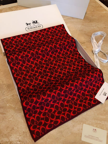 COACH KNIT CASHMERE SCARF GARNET RED MIX BLACK 619590