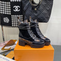 LOUIS VUITTON LAUREATE PLATFORM BOOTS IN BLACK SUEDE AND CHOCOLATE BROWN CALFSKIN