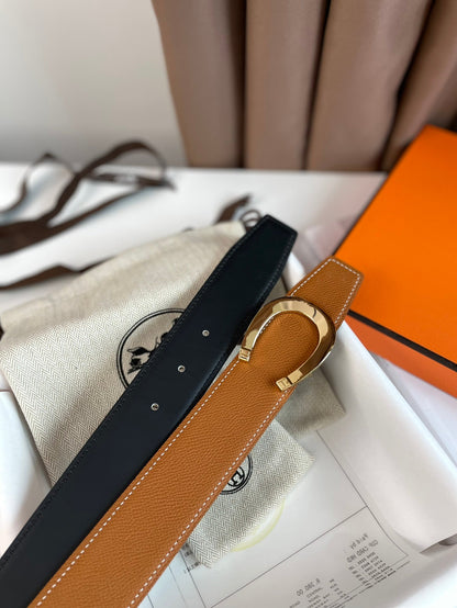 HERMES LUCK BELT BUCKLE & REVERSIBLE GINGER ORANGE LEATHER STRAP 38MM GOLDEN HARDWARE