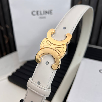 CELINE CL TRIOMPHE 25 MM BELT IN WHITE CALFSKIN GOLD HARDWARE