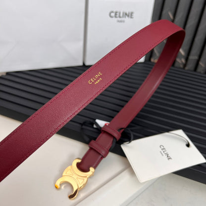 CELINE CL TRIOMPHE 25 MM BELT IN CURRANT RED CALFSKIN GOLD HARDWARE
