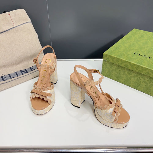 GUCCI 105 HIGH HEEL SANDAL LIGHT BROWN STRAW