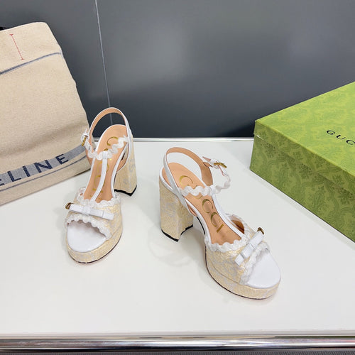 GUCCI 105 HIGH HEEL SANDAL WHITE STRAW