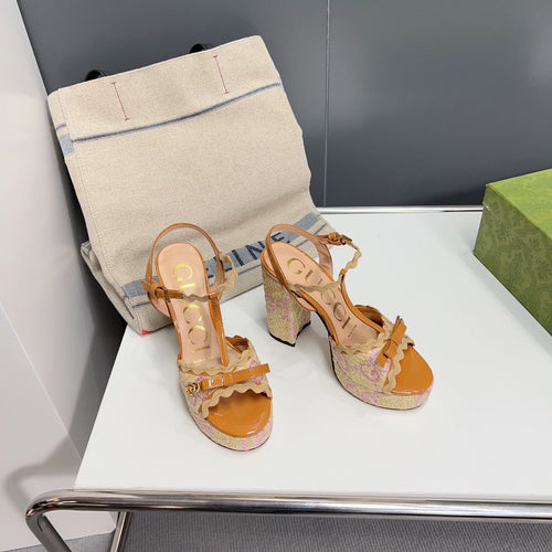 GUCCI 105 HIGH HEEL SANDAL AMBER STRAW