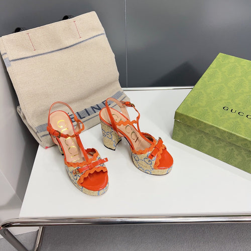GUCCI 105 HIGH HEEL SANDAL ORANGE STRAW
