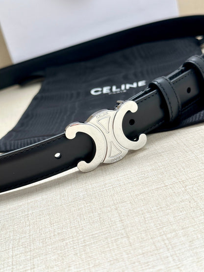 CELINE Medium Triomphe Belt 25mm Black Calfskin Shw