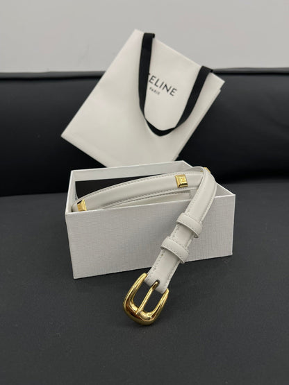 CELINE CL SMALL 18 MM TRIOMPHE BELT IN TAURILLON WHITE LEATHER GOLD HARDWARE