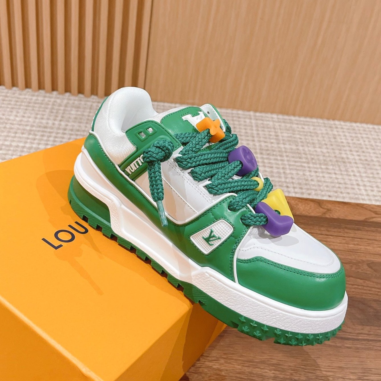 LOUIS VUITTON LV Trainer Maxi Sneaker White Mix Green Calfskin