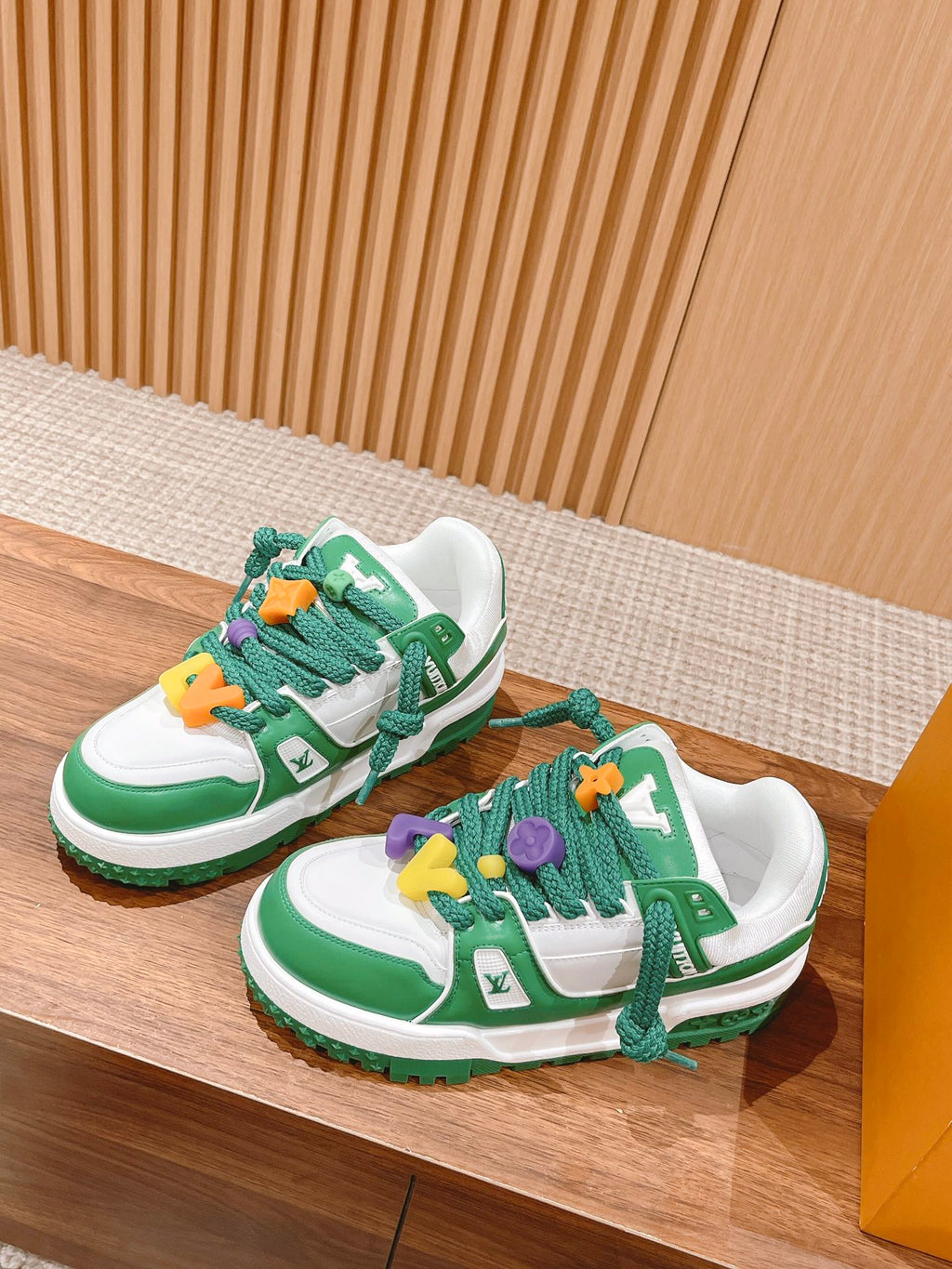 LOUIS VUITTON LV Trainer Maxi Sneaker White Mix Green Calfskin