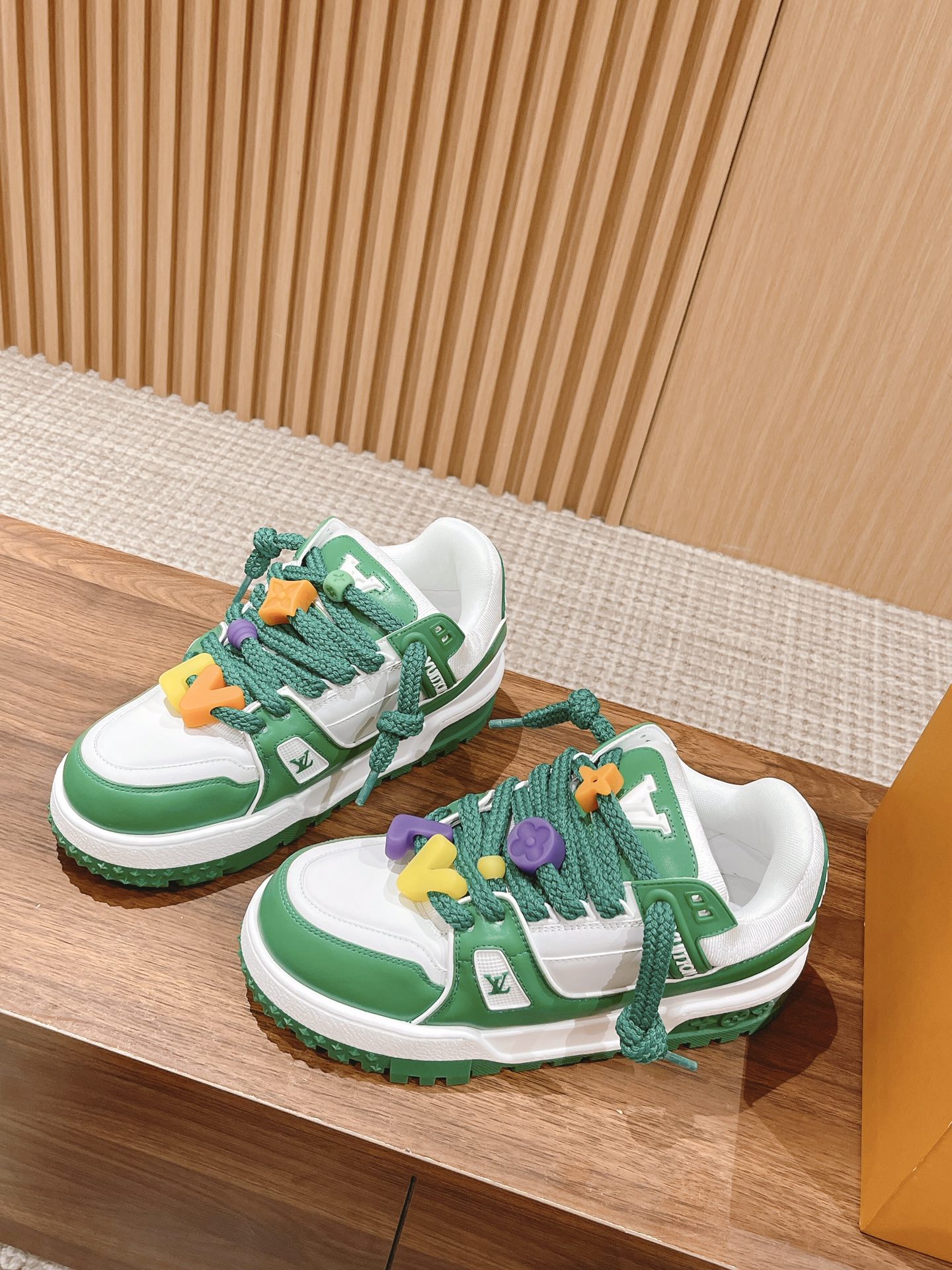 LOUIS VUITTON LV Trainer Maxi Sneaker White Mix Green Calfskin