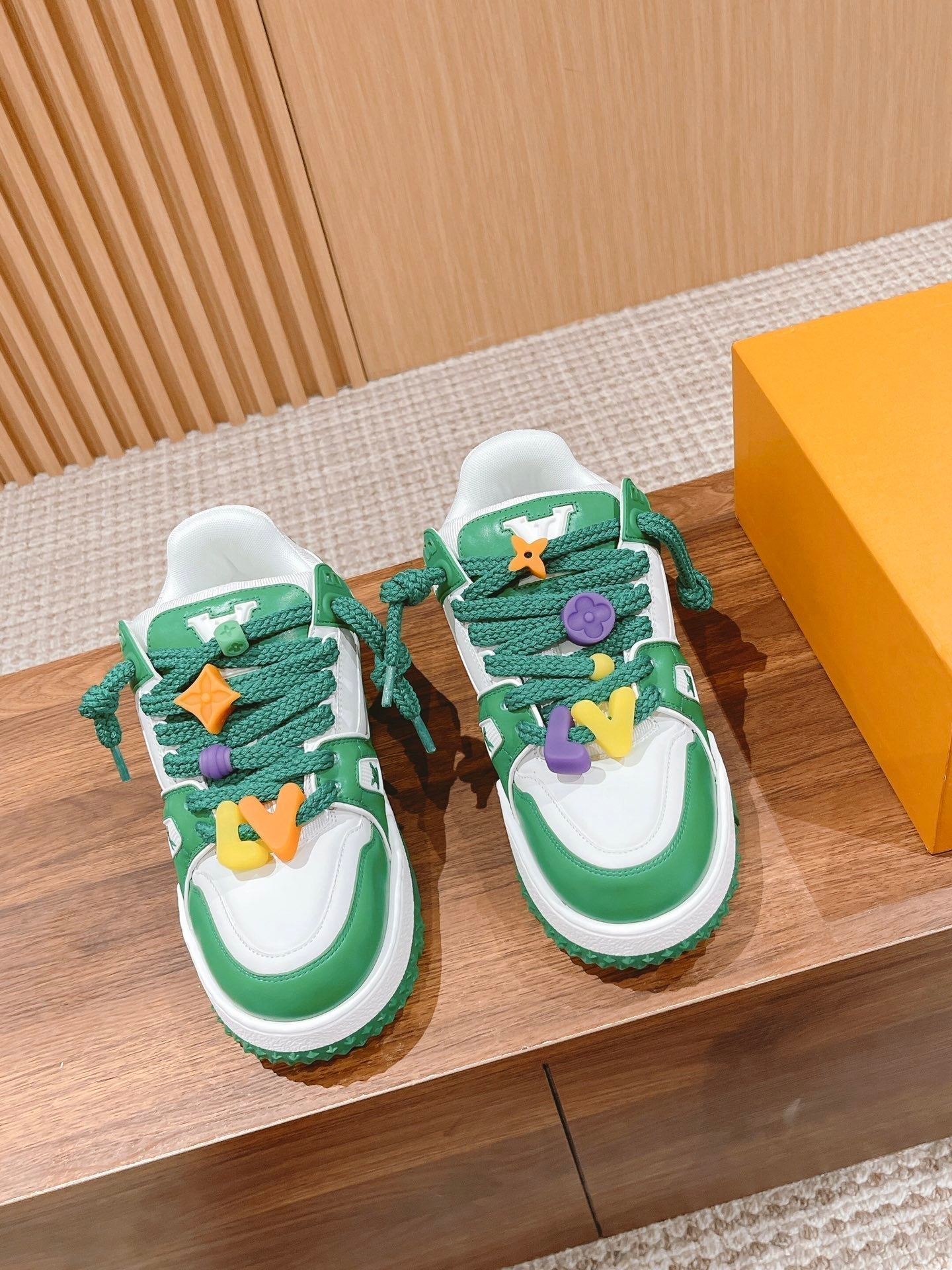 LOUIS VUITTON LV Trainer Maxi Sneaker White Mix Green Calfskin