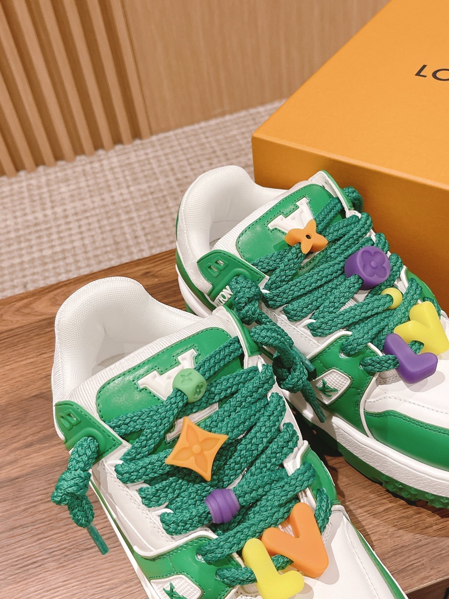 LOUIS VUITTON LV Trainer Maxi Sneaker White Mix Green Calfskin