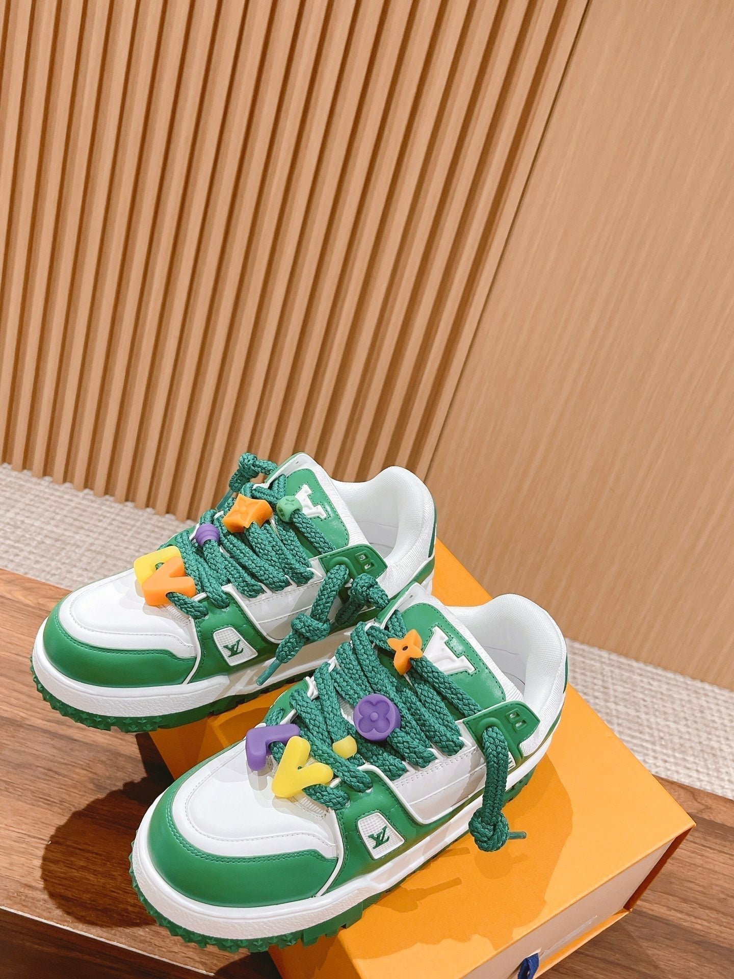 LOUIS VUITTON LV Trainer Maxi Sneaker White Mix Green Calfskin