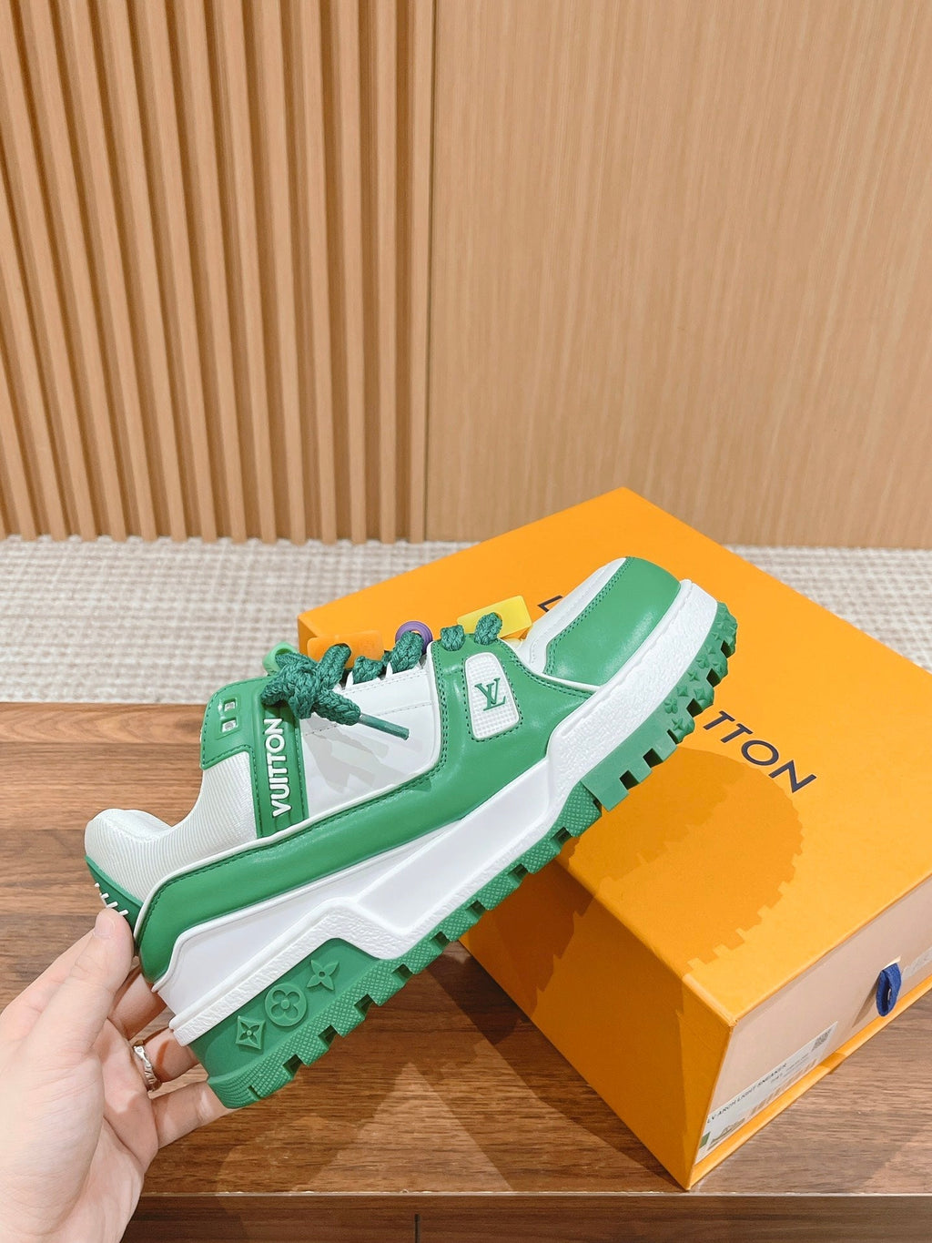 LOUIS VUITTON LV Trainer Maxi Sneaker White Mix Green Calfskin